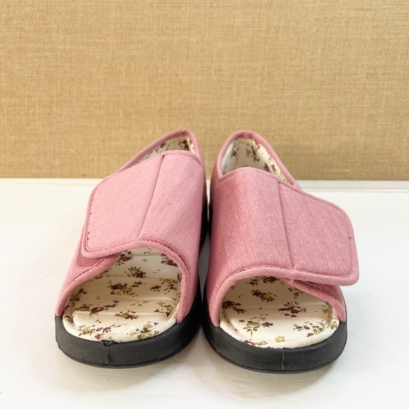 Like New Silvert’s Adaptive Open Toe Diabetic Shoes Pink Floral Slip On Size 9 - Picture 6 of 14